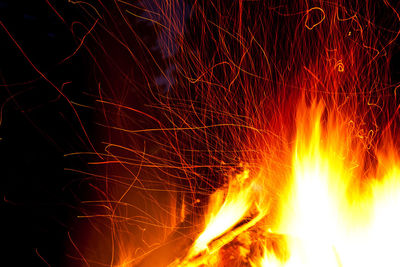 Close-up of illuminated fire at night
