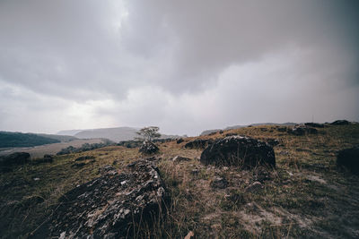 Scenic view of land against sky