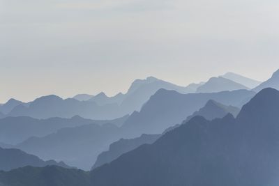 View of mountain range in foggy weather