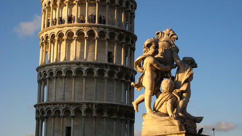 Low angle view of statue against building