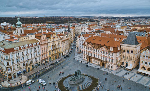 High angle view of buildings in city