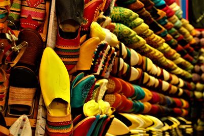 Full frame shot of colorful shoes for sale in store