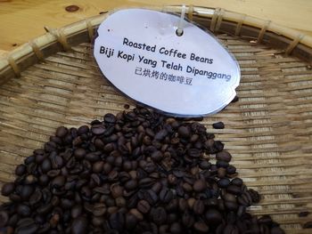 High angle view of coffee beans on table