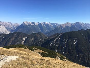 Scenic view of mountains against clear sky