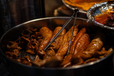 High angle view of food in container on table