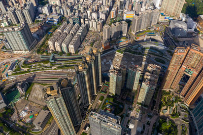 High angle view of buildings in city