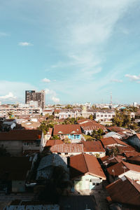 High angle view of townscape against sky