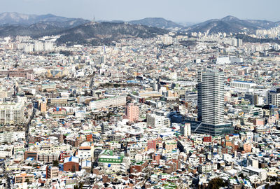 High angle view of buildings in city