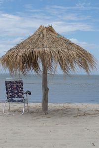 Lifeguard hut on beach against sky