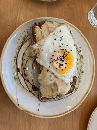 High angle view of food in plate on table