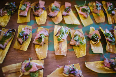 High angle view of food on table