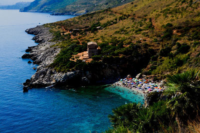 High angle view of swimming pool by sea