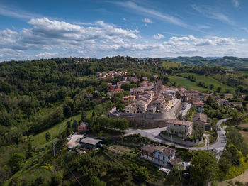 High angle view of townscape against sky