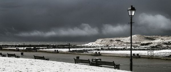 Scenic view of snow covered landscape against sky