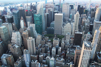 High angle view of modern buildings in city