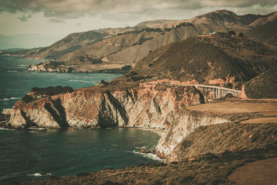 Scenic view of bay against sky