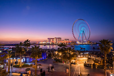 Beautiful dubai eye or ain dubai on the jumeirah beach at sunset