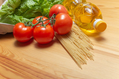 High angle view of vegetables on cutting board