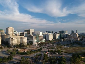 High angle view of cityscape against sky