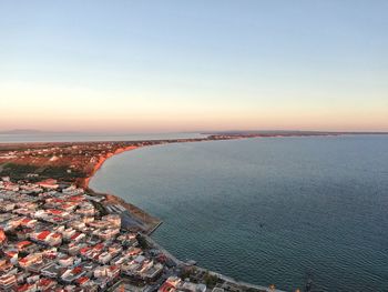 Aerial view of sea against sky at sunset drone greece summer