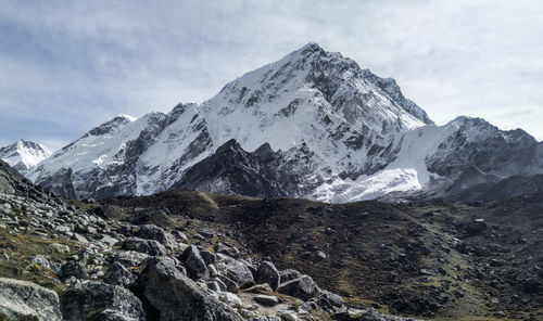 Scenic view of snowcapped mountains against sky