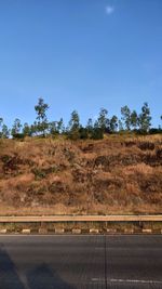 Scenic view of field against clear blue sky