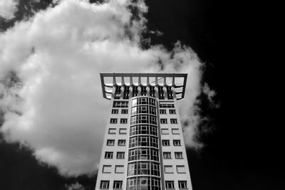 Low angle view of modern building against cloudy sky