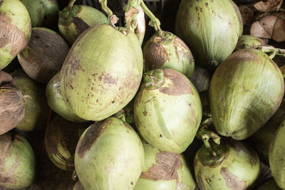 Full frame shot of green coconuts for sale at market stall