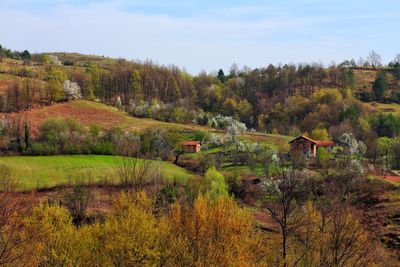 Scenic view of hills against sky