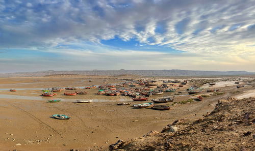 Beautiful seascape of mubarak village karachi. fishing harbor