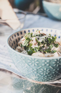 Close-up of salad in bowl on table