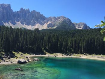 Panoramic view of lake and mountains against sky