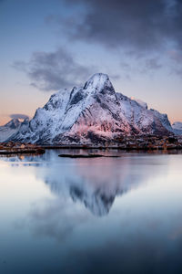 Scenic view of lake with mountains in background