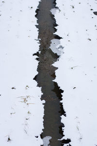 High angle view of snow on land