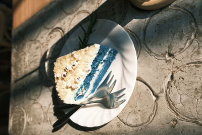 High angle view of cake on table