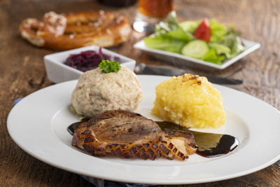 Close-up of food in plate on table