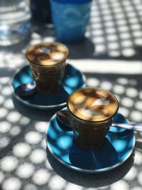 High angle view of coffee on table