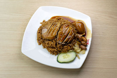 High angle view of meal served in plate