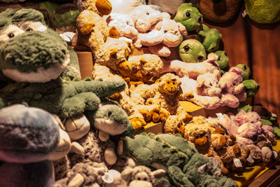 Close-up of stuffed toys in shop for sale