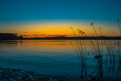 Scenic view of lake against sky during sunset