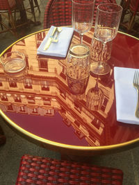 High angle view of coffee on table