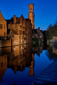 Reflection of buildings in the canal of brugge in belgium