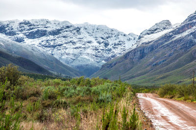 Scenic view of snowcapped mountains against sky