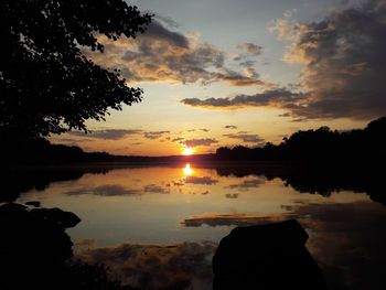 Scenic view of lake against sky during sunset