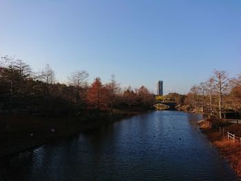 River amidst trees against clear sky