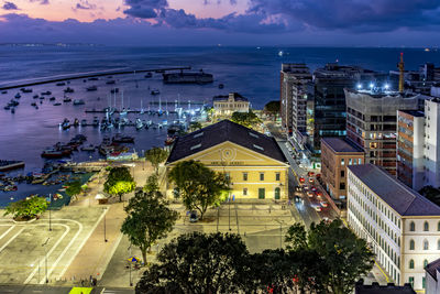 High angle view of buildings in city