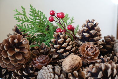 Close-up of christmas decorations at home