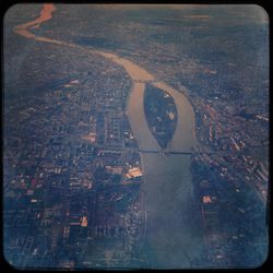 Low section of man with cityscape in background