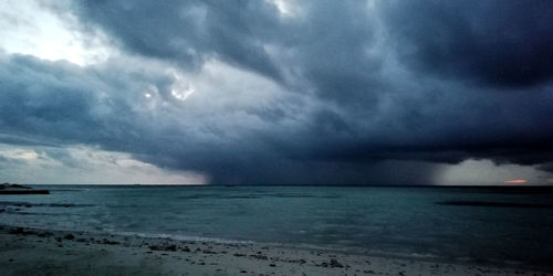 Scenic view of sea against dramatic sky