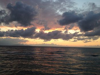 Scenic view of sea against dramatic sky